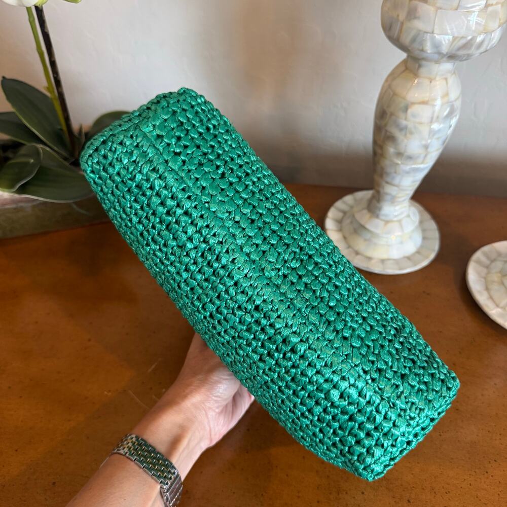 J.Crew Portofino Faux Raffia Clutch Emerald Green NWT - Picture 4 of 11